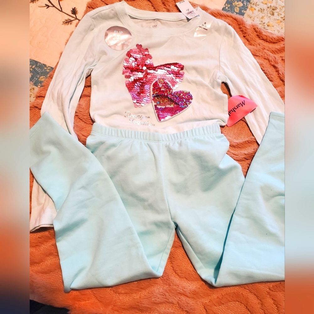 Girls' Sequin Heart Pajama Set - Light Blue